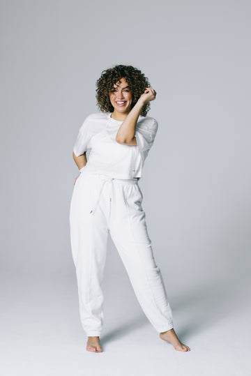 Attain Studios - Lightweight high-waisted off-white Sweatpants, which are soft, stretchy and designed in 100% GOTS certified Organic Cotton. Size L